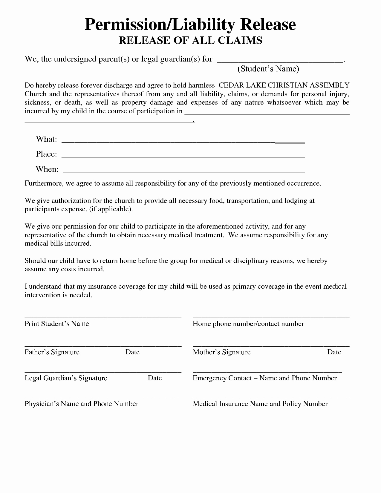 Printable Personal Injury Waiver Form NewFreePrintable