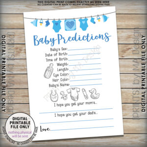 Baby Predictions Card Baby Shower Predictions Game Guess The Baby