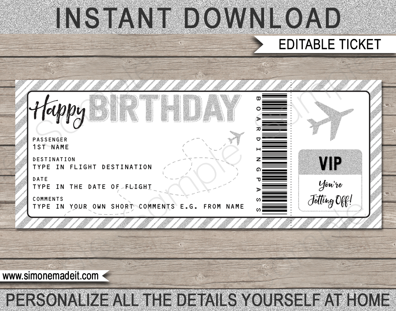 Editable Free Printable Airline Ticket Template For Gift 