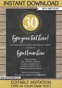 Chalkboard 30th Birthday Invitations Template Gold Glitter