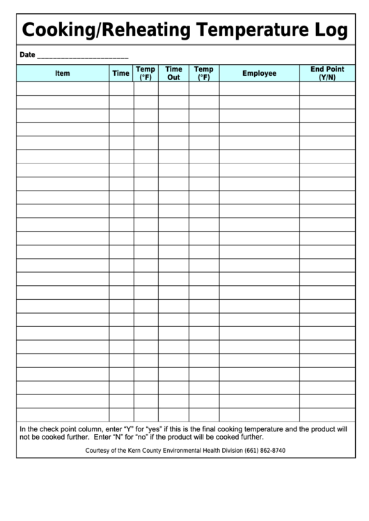 Printable Hot Food Temperature Log Sheet NewFreePrintable