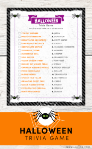 FREE Halloween Trivia Print Just Match The Movie Character To The