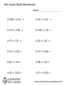 Free Printable Addition Worksheet For Eighth Grade