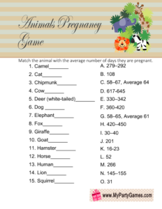 Free Printable Animal Pregnancy Game