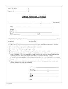 Free Texas Limited Power Of Attorney Form For Tax Audits Adobe PDF Word