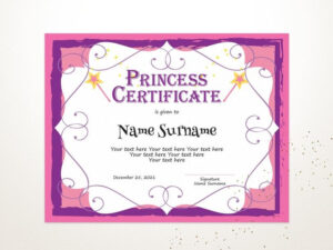 Princess Certificate Template EDITABLE Certificate Template Etsy