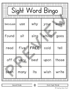 Sight Word Bingo Second Grade Teaching Takes Heart