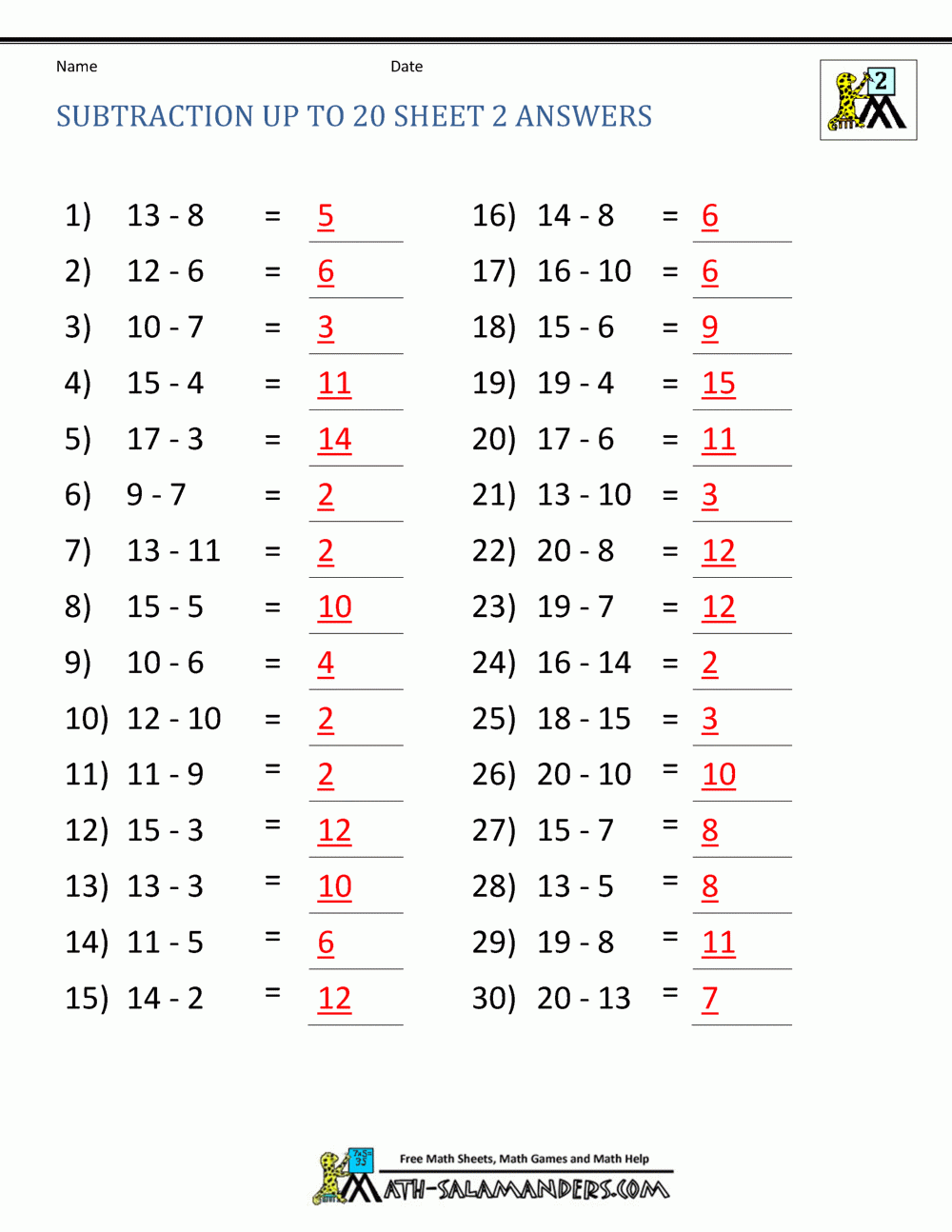 Subtraction For Kids 2nd Grade