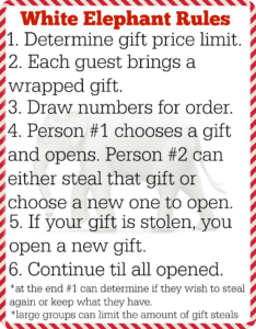 12 White Elephant Gifts Printable White Elephant Rules White