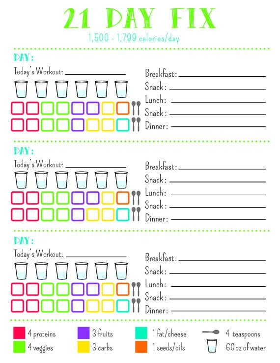 21 Day Fix Tracking Sheet 1 500 Calorie Bracket Printable PDF 21 Day 