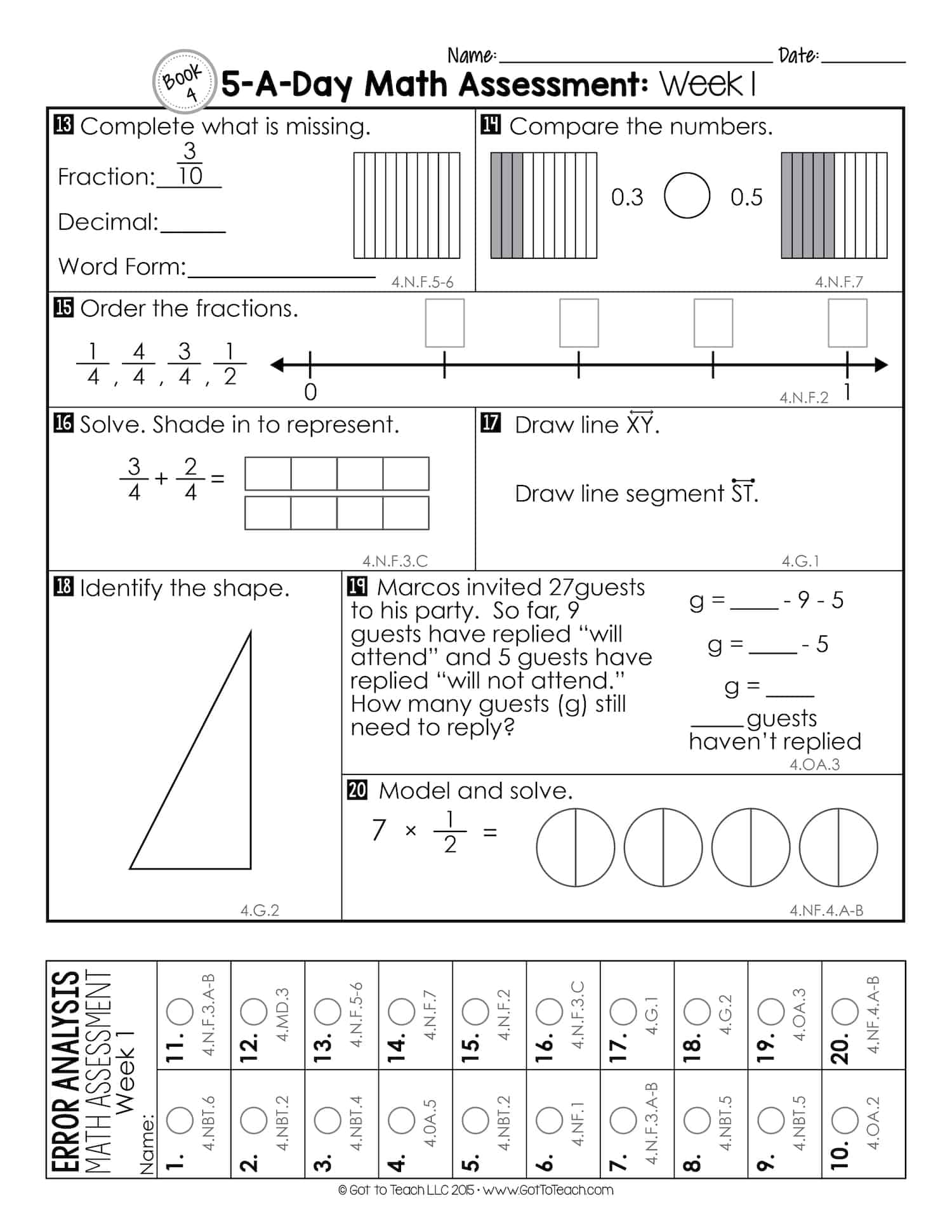 4th Grade Weekly Math Assessments Teacher Thrive