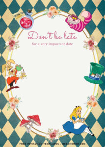 8 Vintage Cute Alice In Wonderland Birthday Invitation Templates