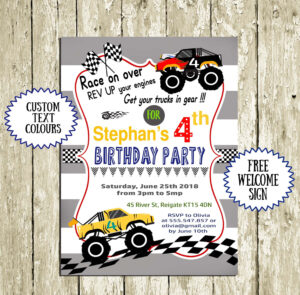 Birthday Invitations For Boys Printable Monster Truck Invitatio Free