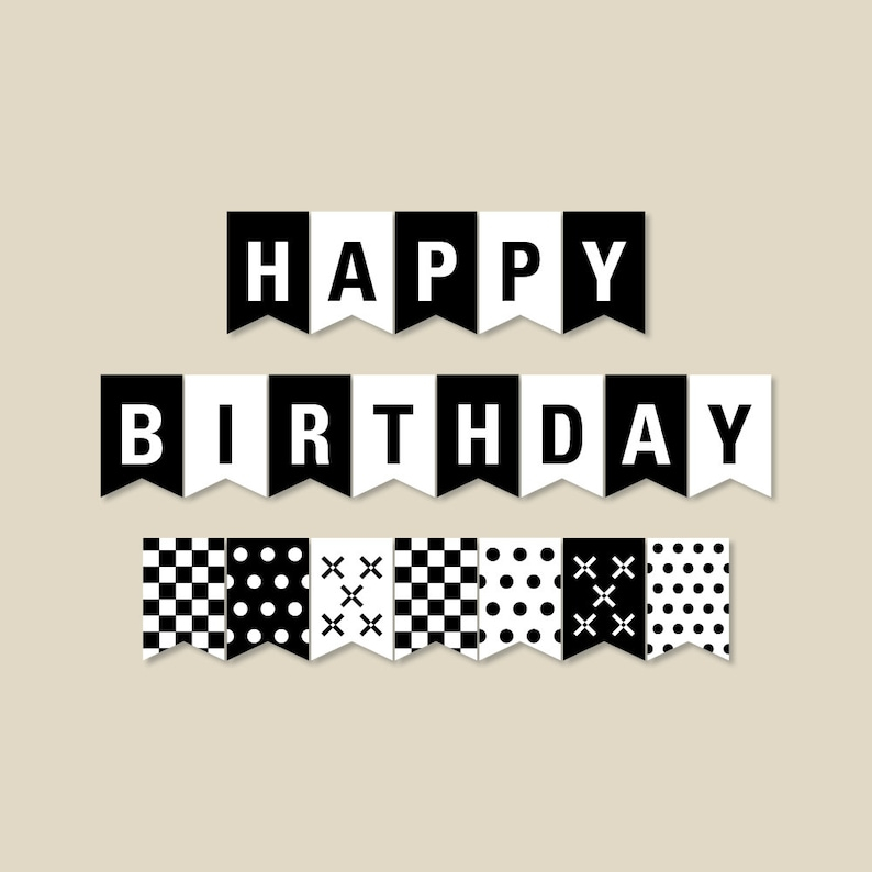 Black And White Birthday Banner Birthday Party Decorations Etsy