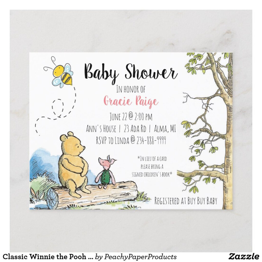 Classic Winnie The Pooh Baby Shower Invitation A Classic Winnie The 