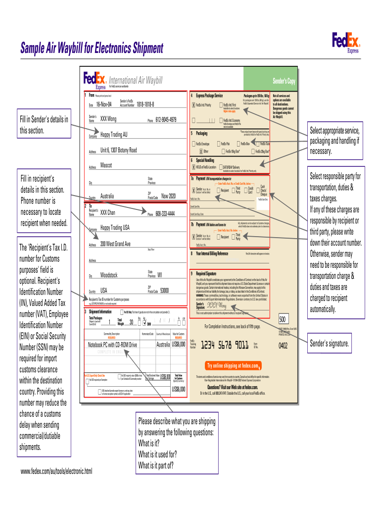 Fedex International Air Waybill Blank Form Pdf Fill Out Sign Online 