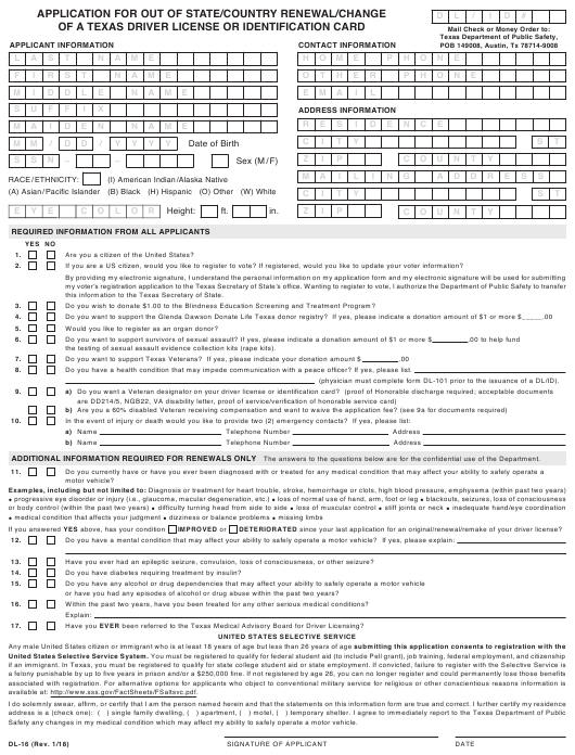 Form DL 16 Download Fillable PDF Or Fill Online Application For Out Of 