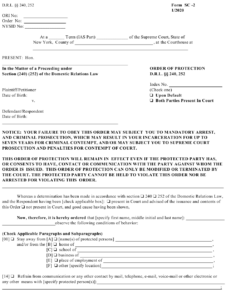 Form SC 2 Download Printable PDF Or Fill Online Order Of Protection New