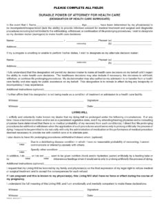 Free Florida Durable Power Of Attorney For Health Care Form Living