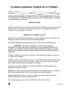 Free Florida Durable Statutory Power Of Attorney Form Word PDF