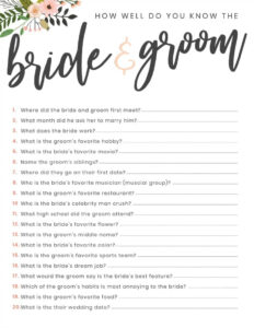 Free Printable Bridal Shower Question Game