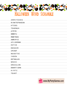 Free Printable Halloween Word Scramble Game