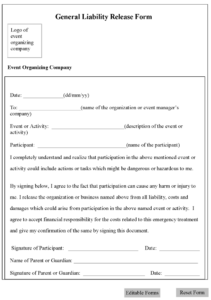 Free Printable Liability Release Form Sample Form GENERIC