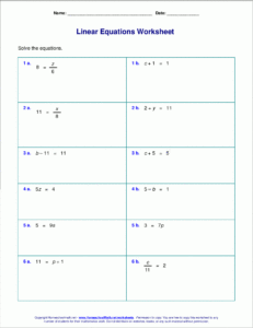 Free Worksheets For Linear Equations grades 6 9 Pre algebra Algebra 1