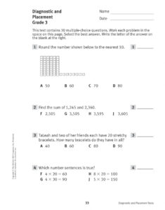 Grade 4 Math Diagnostic Assessment Part 1 Worksheet