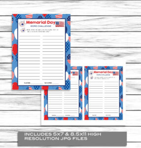 Memorial Day Word Challenge Game Printable Kids Activity Sheet