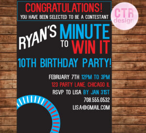 Minute To Win It Printable Birthday Invitation Printable Birthday