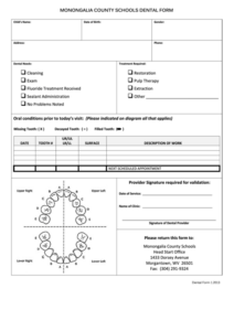 Monongalia County Schools Dental Form Printable Pdf Download