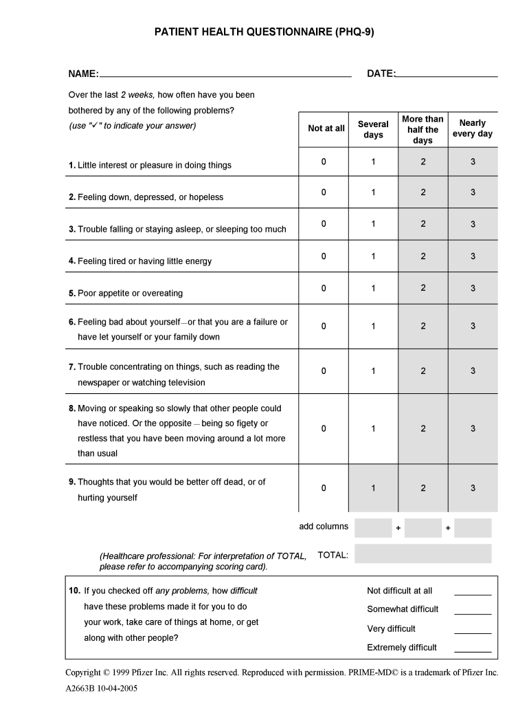 Phq 9 Depression Screening Tool Fill Online Printable Fillable 