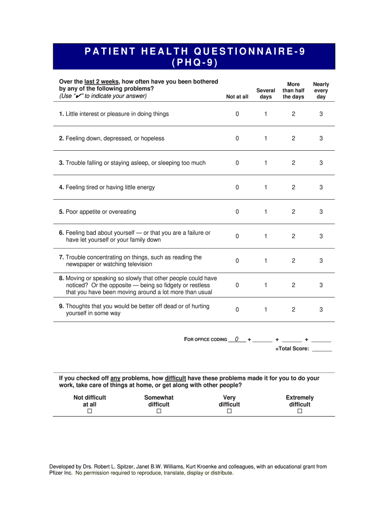 Phq 9 Questionnaire Printable Fill Out Sign Online DocHub