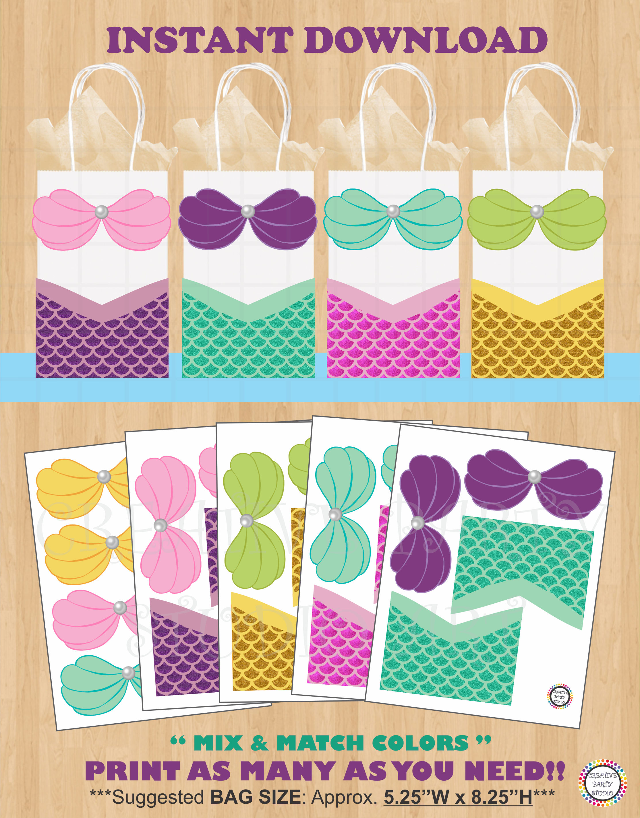 Printable Mermaid Party Favor Bags Mermaid Birthday Party Ideas 