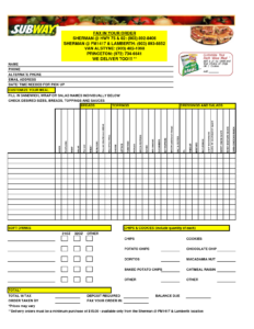 Subway Take Out Order Form Subway Print Menu Subway Print Subway