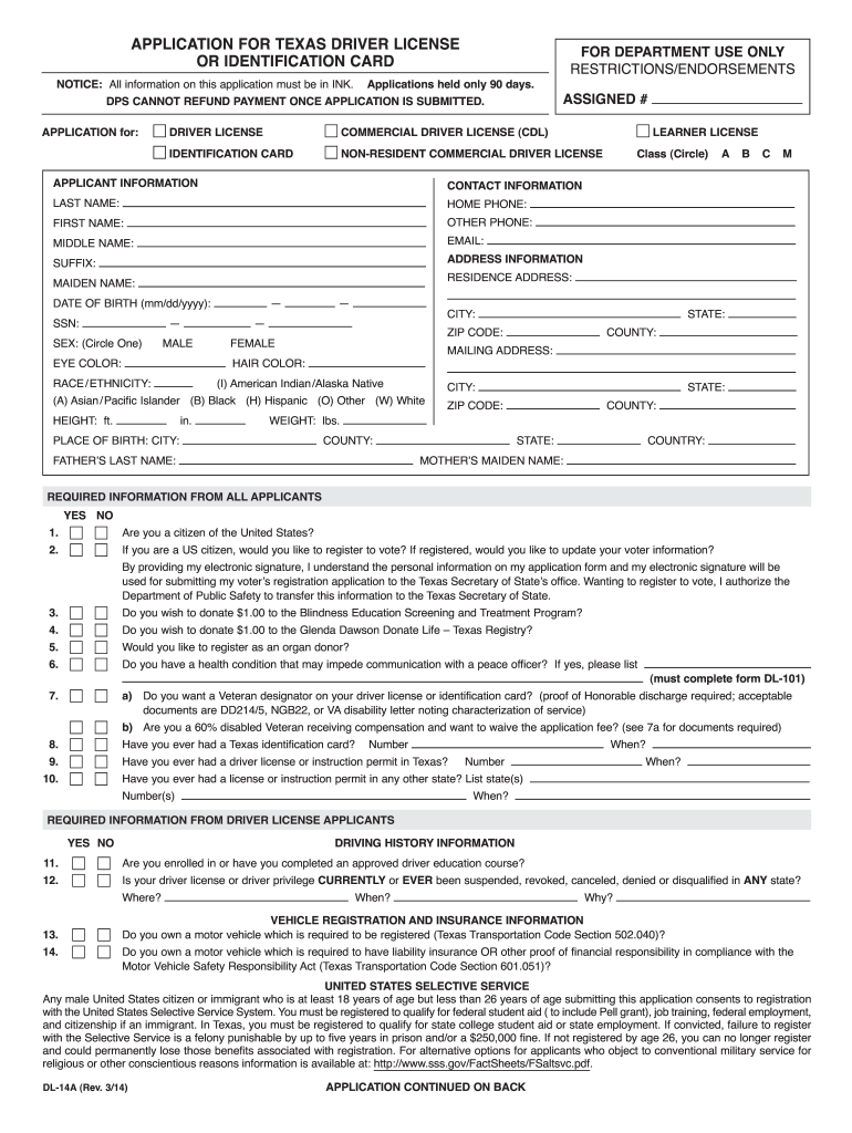 Texas Drivers License Application Form Fill Out And Sign Printable 