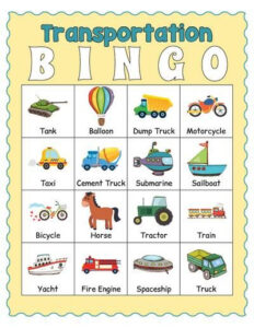 Transportation Themed Game Transportation BINGO Transportation