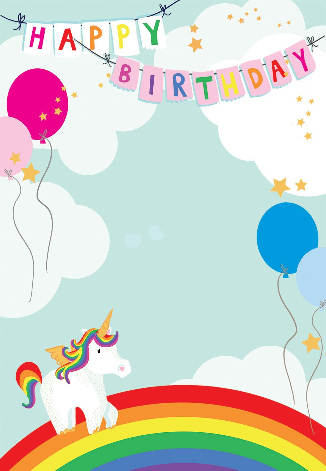 Unicorns Rainbows Birthday Invitation Template Greetings Island 