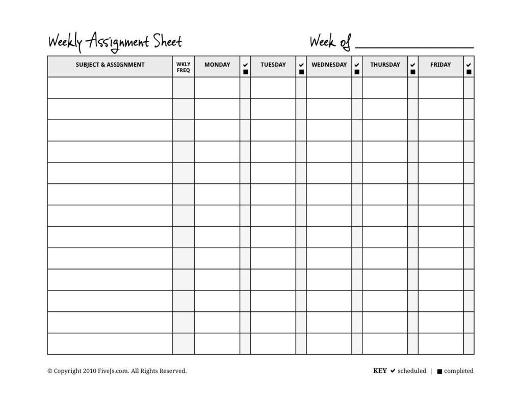 Weekly Assignment Form Assignment Planner Homework Calendar 