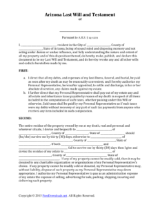 Download Arizona Last Will And Testament Form PDF RTF Word