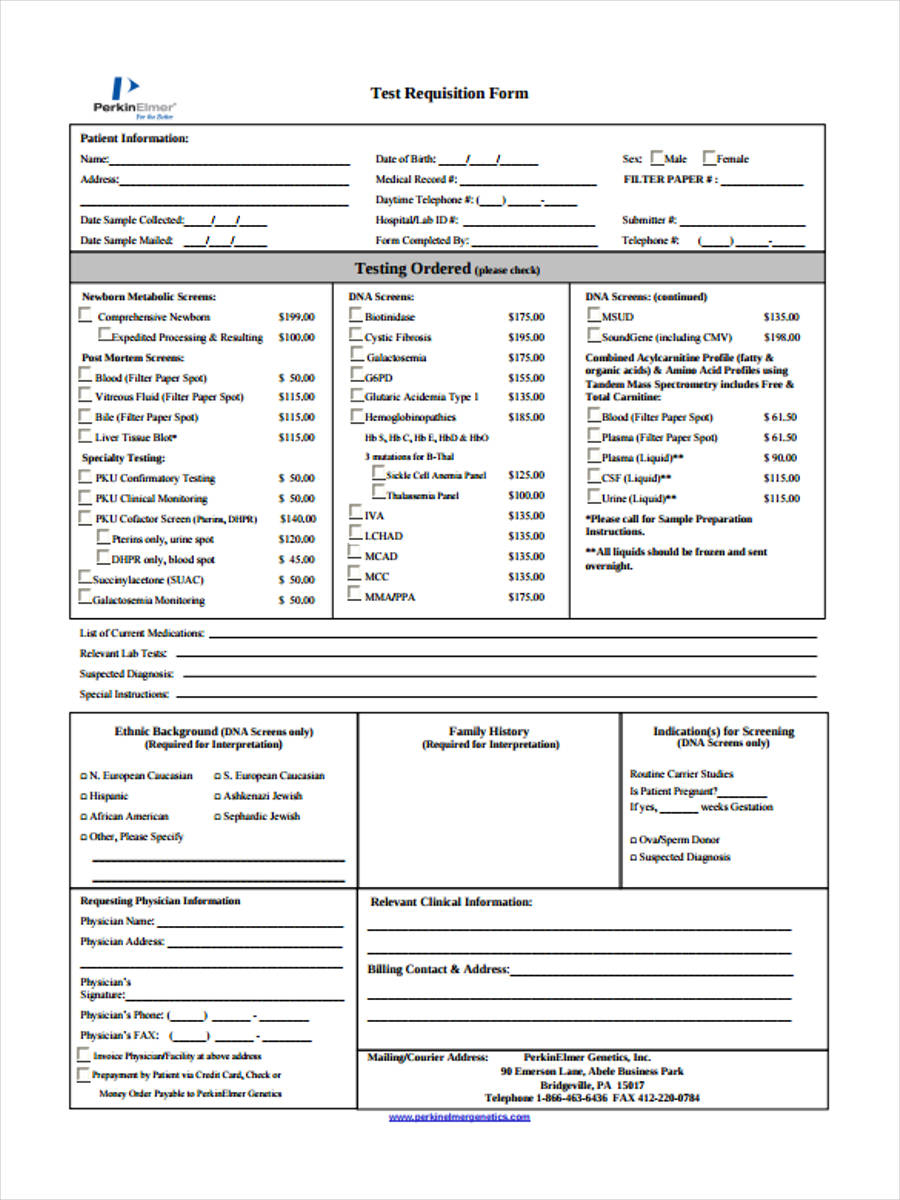 FREE 8 Test Requisition Forms In PDF