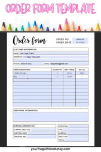 Order Form Template Editable Order Form Printable Editable PDF