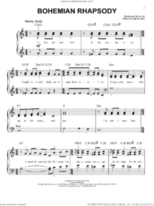 Queen Bohemian Rhapsody easy Sheet Music For Piano Solo