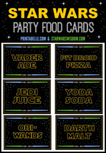 Star Wars Party Food Cards Printable PDF FREE Sign And Coloring Page