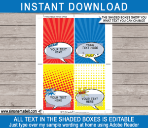 Superhero Party Food Labels Template Printable Birthday Decorations